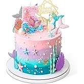 Acellegic 32 Pcs Mermaid Cake Toppers Under the Sea Cake Decor Sets Mermaid Tails Seaweeds Bubbles Shells Golden Ginkgo Leaves Birthday Card Candle for Birthday Wedding Party Supplies(Number 5)