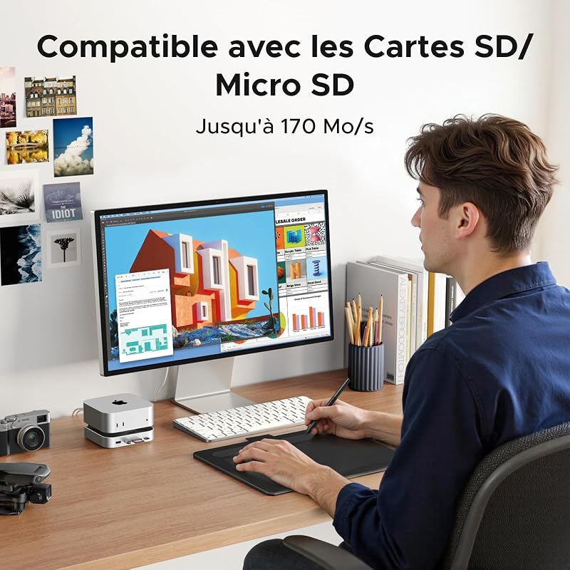 Docking Station Hub USB C et Support pour Mac Mini M4 et M4 Pro