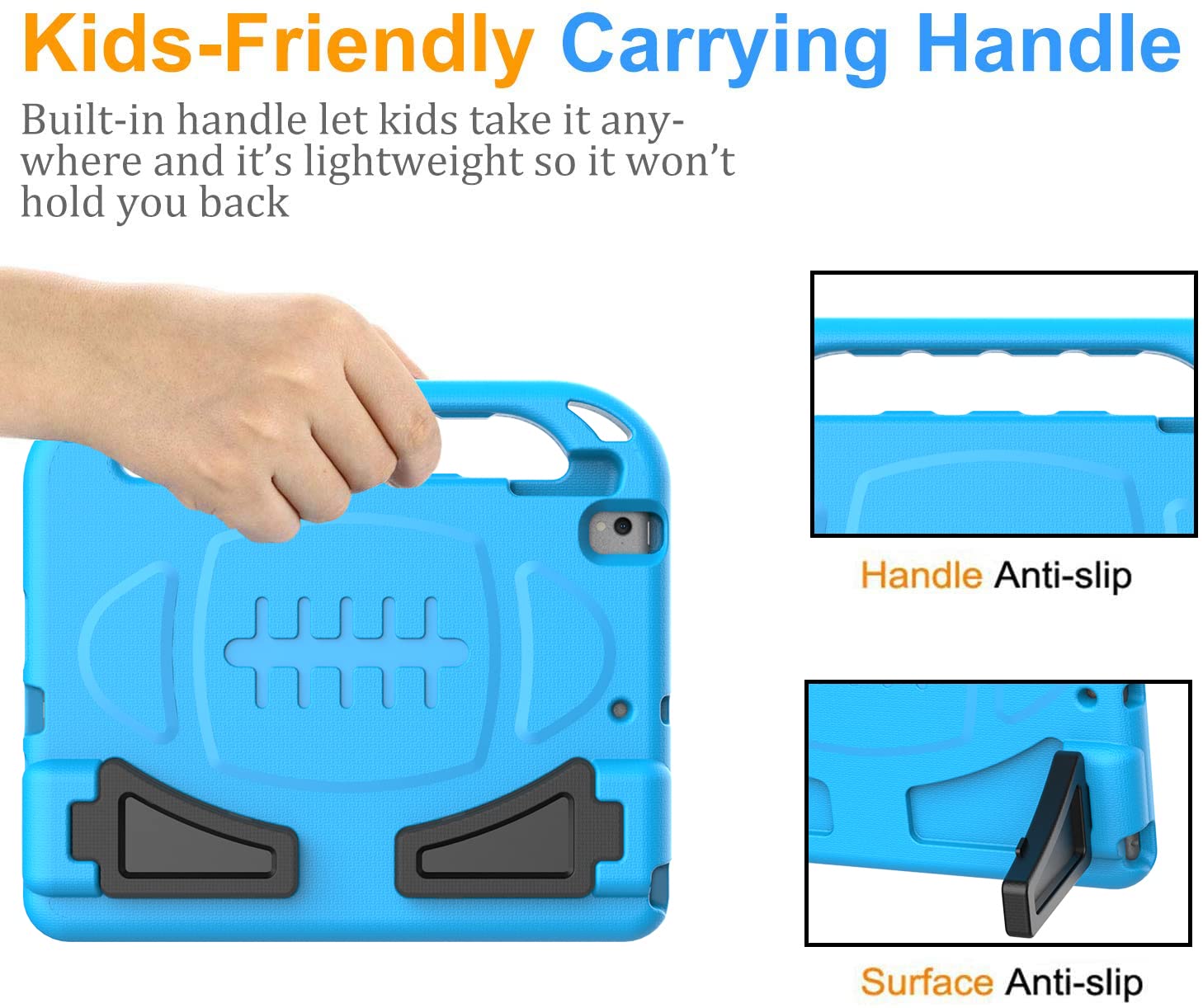 BMOUO Kids Case for iPad 9th/8th/7th Generation (iPad 10.2 Inch, 2021/2020/2019) with Built-in Screen Protector, Durable Shockproof Handle Stand iPad 9th 8th 7th Generation Case for Kids, Blue