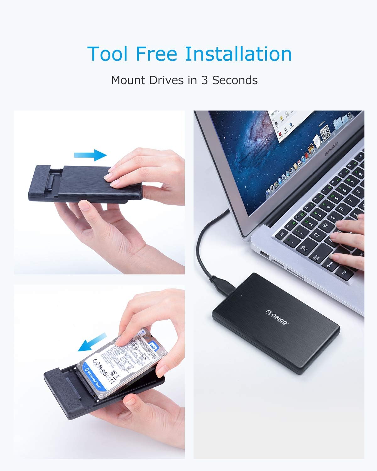 ORICO USB3.0 to SATA III 2.5" External Hard Drive Enclosure for 7mm and 9.5mm 2.5 Inch SATA HDD/SSD Tool Free [UASP Supported] Black(2189U3): Computers & Accessories