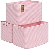 Degeyoyo Woven Storage Baskets,15"×10"×9" Pink Baskets for Organizing, 3 Pack Woven Basket for Storage, Storage Baskets for Shelf, Towel, Toy, Book, Closet, Baby