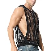 MIZOK Men's Fishnet Mesh Tank Tops Sexy See Through Workout Vest Sleeveless Sheer Muscle Shirts