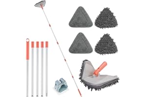 RONSUNG Wall Cleaner Triangle Mop with 82'' Long Handle - Wall Scrubber, Cleaning Washer Tool with 4 Microfiber Chenille Duster Pads for Clean Walls, Ceiling, Windows, Floors, Baseboards