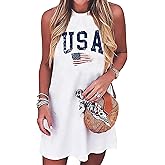 Wudlads American Flag Tank Dress for Women 4th of July Patriotic Graphic Sleeveless Mini Dress Casual Vacation Short Dresses