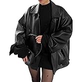 Molilove Womens Faux Leather Jacket Button Down Oversized Motorcycle Bomber Jacket Fall Fashion Winter Coat Outerwear