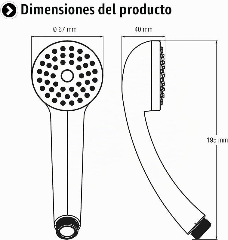 Amarela TECB3471 - Alcachofa de ducha (67 mm de diámetro, 1 tipo de chorro, antical y ahorro de agua), color blanco