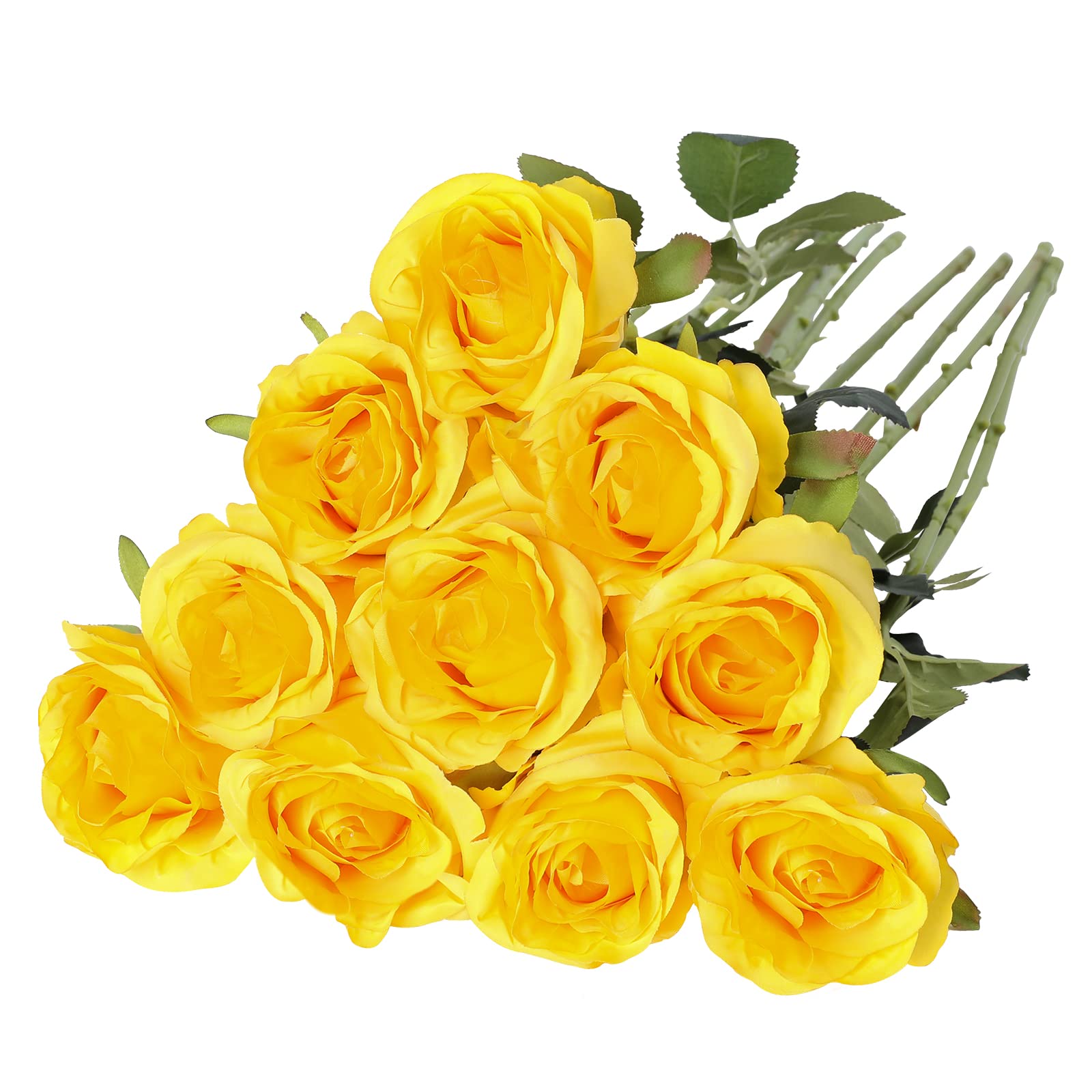 Nubry Artificial Silk Rose Flower Single Stem Lifelike Vintage Fake Rose for Wedding Bouquet Floral Arrangements Home Party Centerpiece Decoration, 10pcs (Vintage Yellow)
