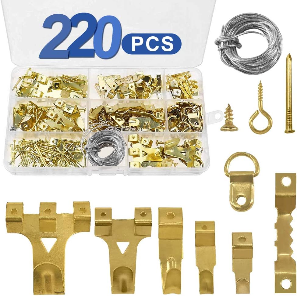 Picture Hooks 220 pcs, Picture Hanging Hooks Kit with Hooks, Hanging
