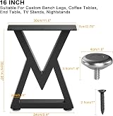 Likapop 16'' V-Type Metal Table Legs, 2pcs, Black, Adjustable Feet, 660-800lb view 2