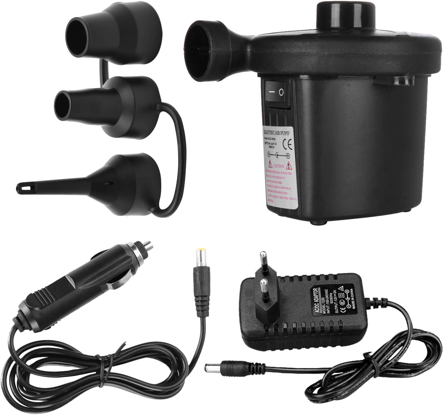 FEIGO Elektrische Luftpumpe Auto Elektropumpe 2 in 1 Multifunktion Luftpumpe mit 3 Luftdüse für