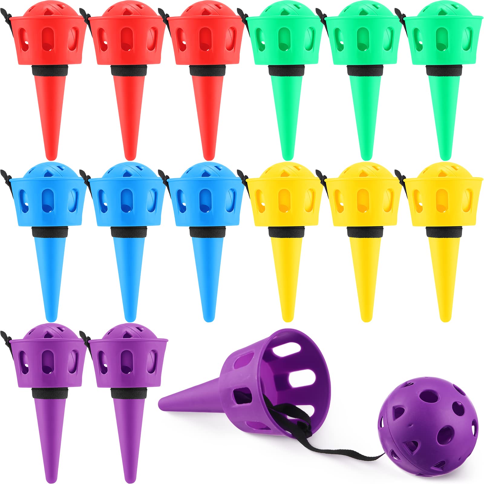 Photo 1 of 15 Pcs Ball Catch Game Hand Eye Coordination Ball Catching Cup Classic Outdoor Tetherball Catch Game for Lawn Yard Beach Camping Outdoor Sports Party Games Activities Adults, 5 Colors