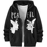SOLY HUX Men's Graphic Zip Up Hoodies Streetwear Jacket Letter Print Long Sleeve Sweatshirt with Pocket