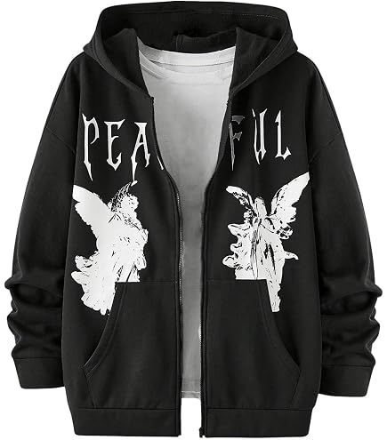 YUNZSXJY Womens Zip Up Sweatshirt Gothic Heart Letter Graphic
