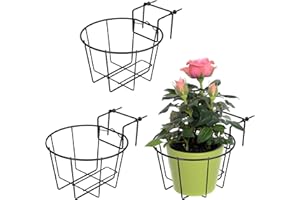 TQVAI 10 Inch Railing Planter - Fit for 1.5 to 3.5 Inches Railing - Adjustable Hanging Planters Outdoor Balcony Deck Flower Pot Holder Metal Baskets for Garden Orchid, Patio Ledge, 3 Pack, Black