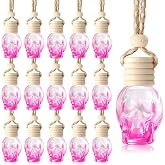LOYIM 20 Pcs Car Air Freshener Diffuser Empty Bottle, Skull Style | Gradient Pink Skull Glass Bottles, Refillable Essential Oil Scent Diffuser, Halloween Hanging Pendant for Car Interior Decor