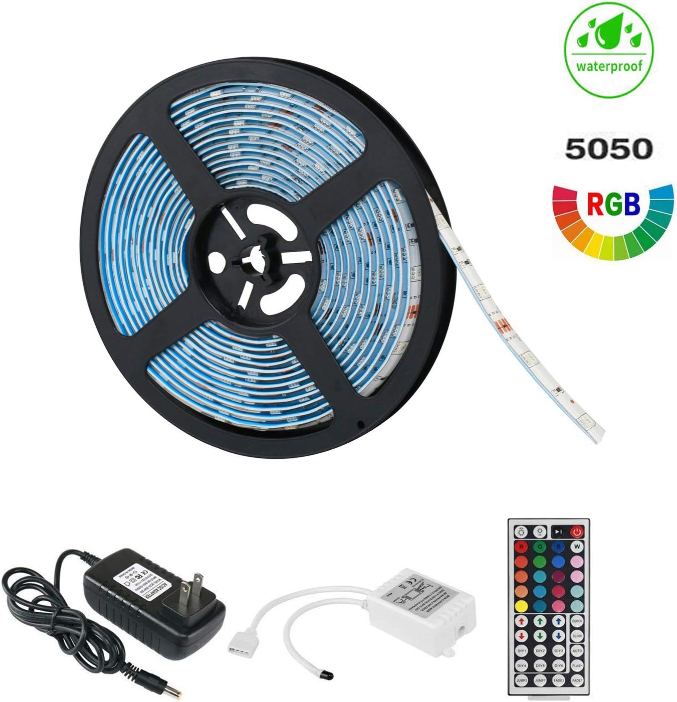 Led Light Strip Kit Waterproof 16.4ft/5m 5050 150LEDs, 12V