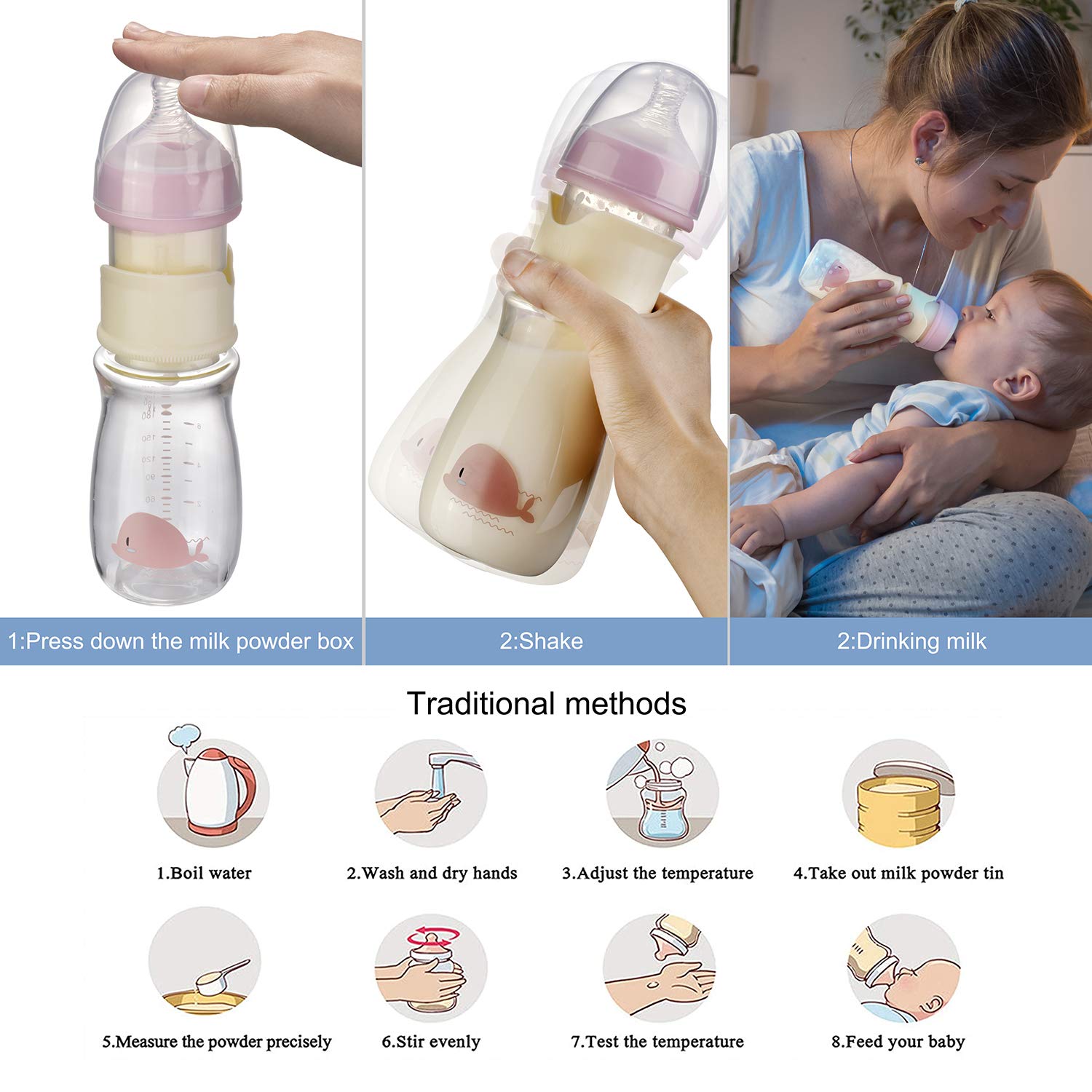 AIKEBAO Heating Constant Temperature Baby Glass bottles8oz, Baby Bottle Mixer/Formula Mixing Bottle/Baby Bottle with Formula Dispenser, Suitable for Breast Milk and Infant Formula : Baby