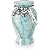 SOITIS Small Urns for Human Ashes Keepsake, 2.83 Inches Urn for Women Men, Aluminum Cremation Urns for Human Ashes-Lake Green with Heart Urn