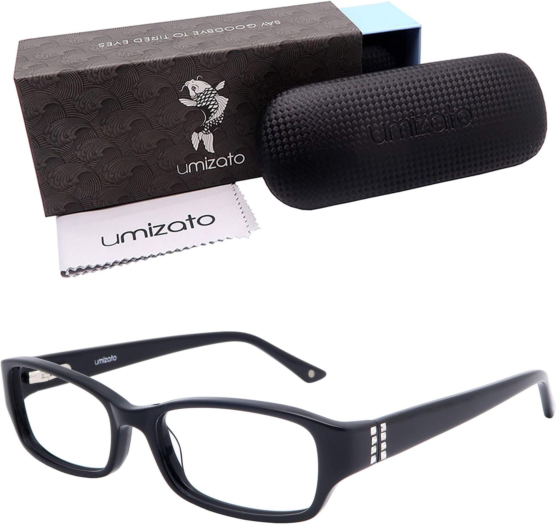 Umizato Blue Light Reading Glasses Women - Beautifully Handcrafted Blue Light Readers, Comfortable for Computer, TV, UV Blocker, Anti-Glare Protection, Eye Strain (Perth, Black, 2.0 Magnification)