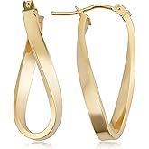 10k Gold Hoop Earrings - Twist Oval and Polished Hoops for Women, 1 Inch