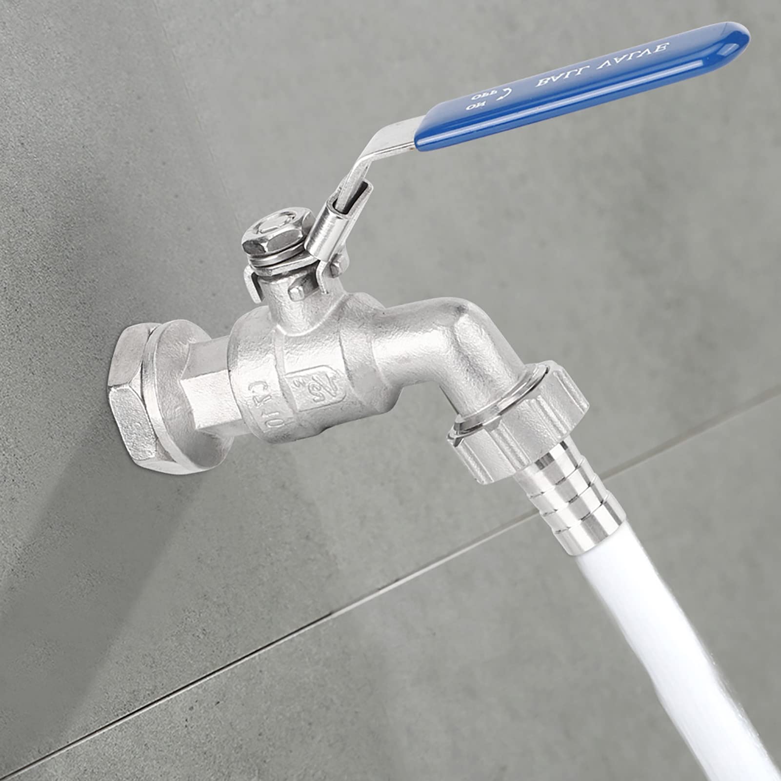 Stainless Steel Ball Valve with 13mm Hose Barb Bulkhead Fitting, Water Faucet Adapter