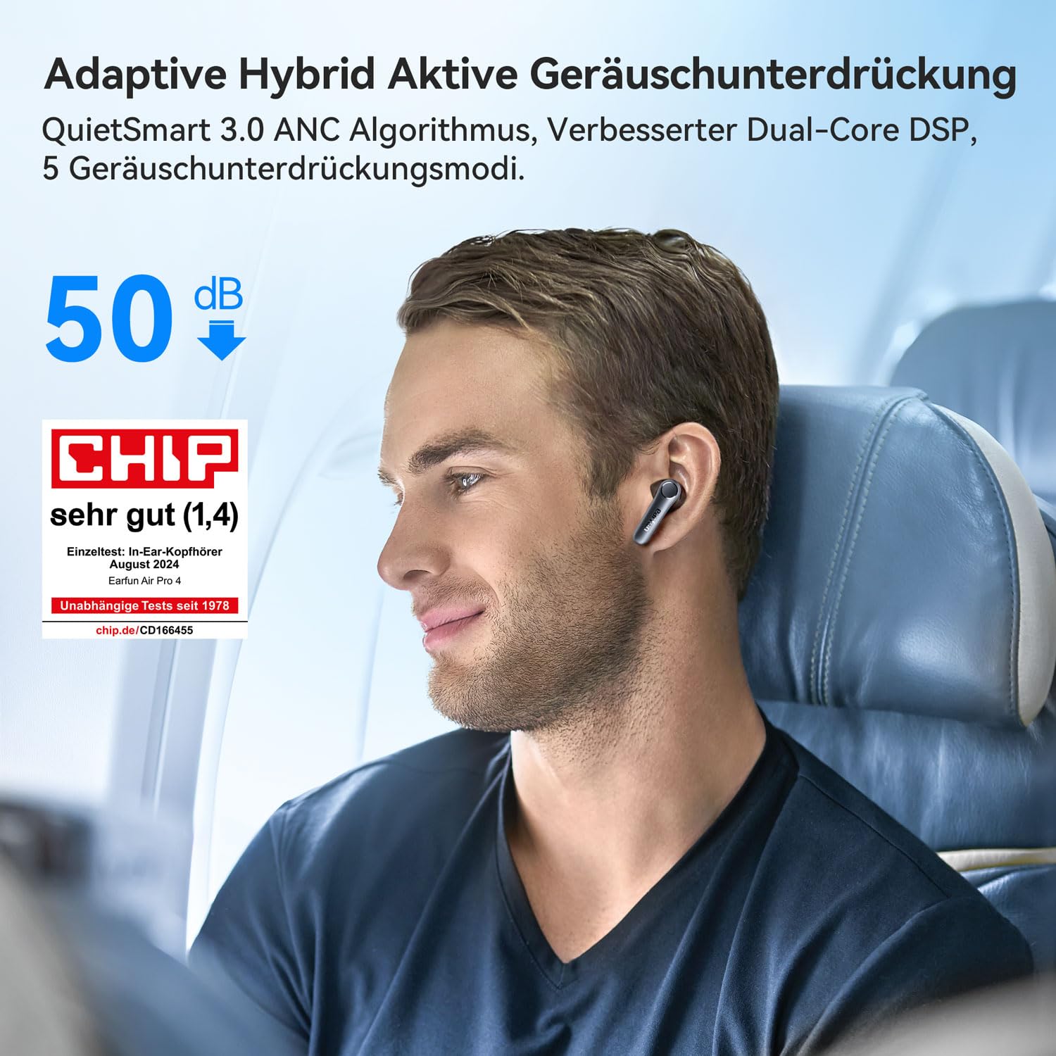 EarFun Air Pro 4 Bluetooth Kopfhörer mit Adaptive Hybride Geräuschunterdrückung, aptX Lossless, Hi-Res Audio, LDAC, 6 Mikrofone cVc 8.0 KI Anrufe, 52H Akku, Multipoint, Bluetooth 5.4, In-Ear Detection 2