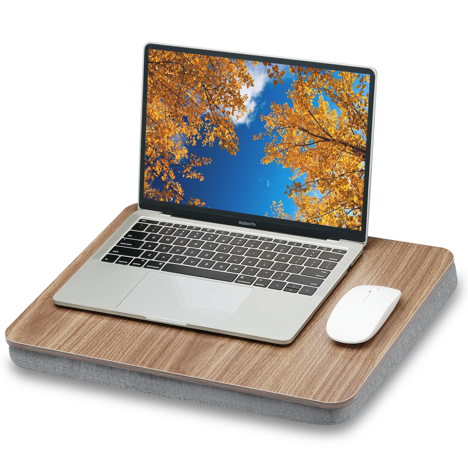 Photo 1 of ZEAPTAC Lap Desk with Pillow Cushion, Portable Laptop Bed Desk, Fits up to 15.6 inch Laptop, Lap Stand for Bed & Couch & Carpet, Book Tablet/Drawing Board - Dark Brown Wood