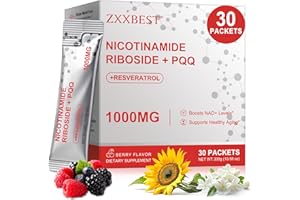 ZXXBEST NAD Nicotinamide Riboside Resveratrol 1000mg | Liquid NAD+ Supplements for Women and Men | NAD Plus Advanced Supplement with PQQ, Boosts Energy, Focus & Anti-Aging 30 Packets