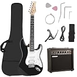 Soulmate Electric Guitar Kit for Beginner 39 Inch Full Size HSS Pick Up Right Handed Starter Solid Body Electric Guitar, with Amplifier, Bag, Capo, Strap, String,Cable, Picks, Black