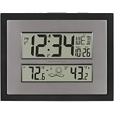 La Crosse Technology 512-65937 Black Atomic Digital Clock with Temperature | Color: Black/Gray, Forecast, Atomic Time, DST reset, Crescendo Alarm, Wireless 330ft range transmits Outdoor temperature