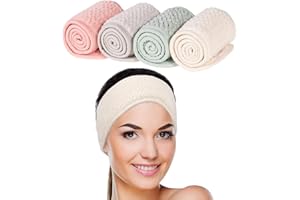 Whaline 4 Pack Spa Facial Headband Makeup Hair Wrap Adjustable Hair Band Soft Towel Head Band for Face Washing, Shower Sports Yoga (Pea Green, Pink, Beige, Light Gray)