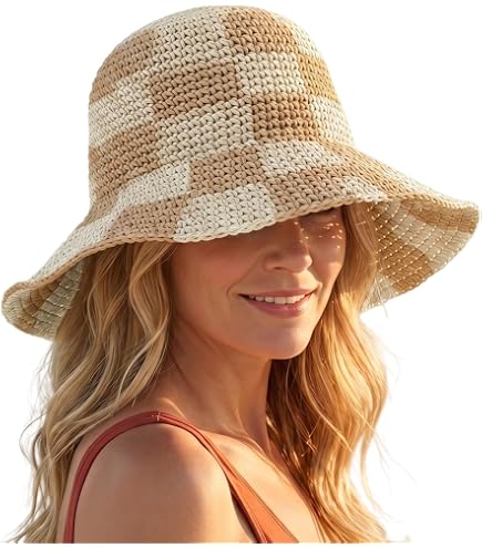 Wide Brim Straw Sun Hat with Beaded Strap, Packable Bucket Hat for Travel Anna-Kaci Women main image 2