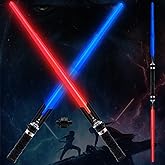 ANNDOFY Light Up Sabers for Kids, 2-in-1 Dual Light Sword with FX Sound (Motion Sensitive), Expandable Light Swords Set for Galaxy War Fighter Warriors, Christmas Birthday Gift