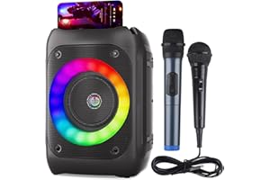 Ankuka Karaoke Machine for Kids and Adults, Portable Bluetooth Karaoke Speaker With 1 Wireless Microphone and 1 Wired Mic, Pa System with Led Lights for Singing, Gifts for Girls and Boy Birthday Party