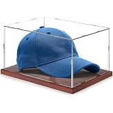 Fitense Acrylic Baseball Hat Display Case Solid Wood Base Cap Shaper | UV fade resistant showcase sized 11.8"x7.8"x5.9", storage for autographed caps and hat collectors