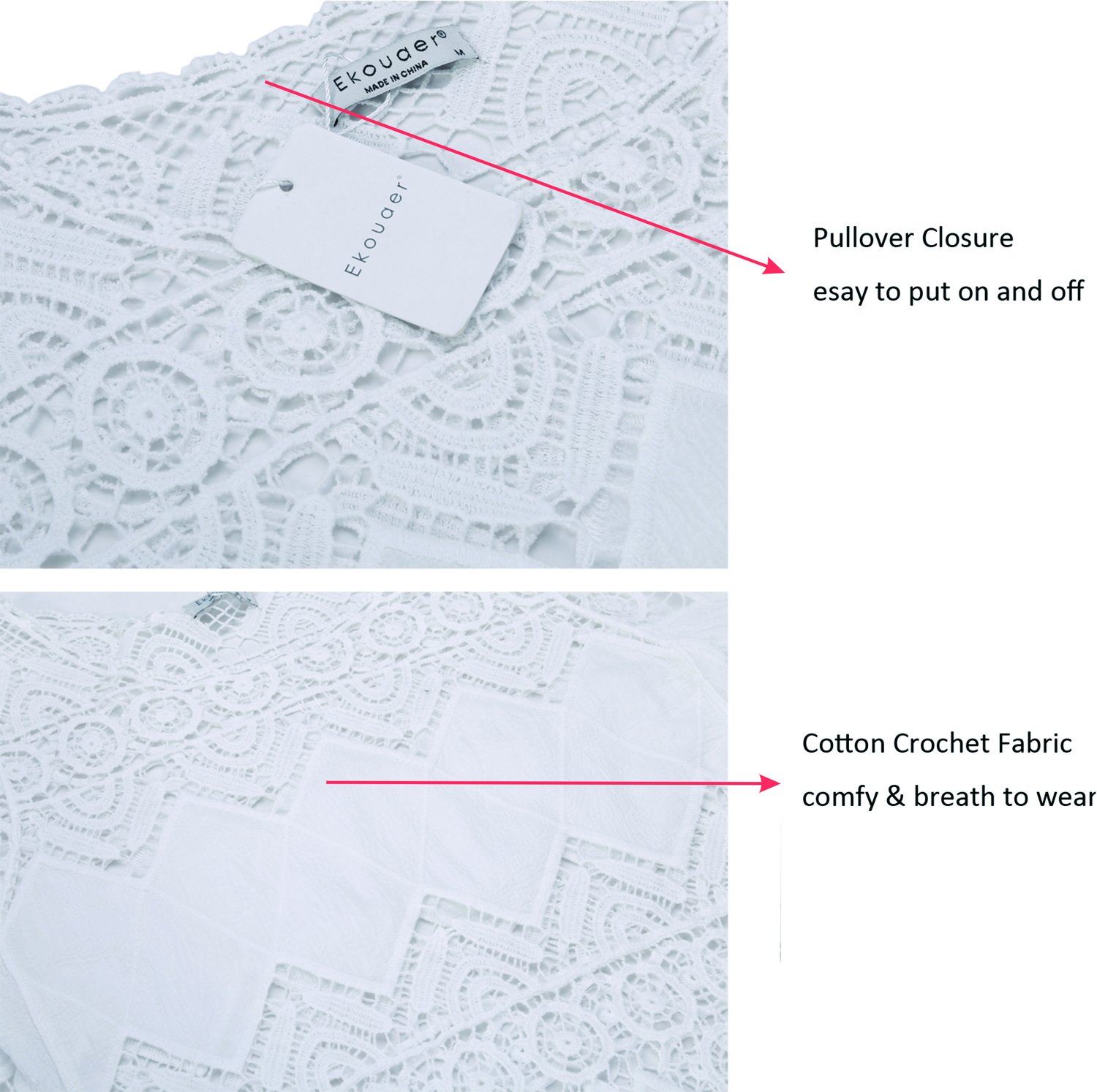 Ekouaer Cover Ups Women's Beach Dress Crochet Tunic Cover Up