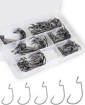 Amazon オフセットワーム釣りフック 125個 海水ステンレススチールフック 幅広ギャップ有刺フックセット サイズ1 0 5 0 Offhooks フック 針