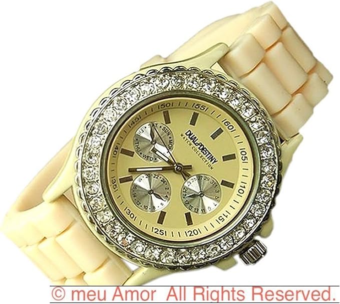 Amazon Meu Amor 腕時計 ビビットカラー レディース メンズ カラフル シリコンラバー トラディショナル フェイス パステルカラー ビビットカラー ファッション腕時計 Czダイヤモンド イエローベージュ メンズ腕時計 腕時計 通販