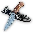 BUSHCRAFTS Custom Handmade Fixed Blade Damascus Steel Hunting Knife with Leather Sheath - 10 inch Skinning Survival Outdoor Camping Knives for Men with Horizontal and Vertical Carry