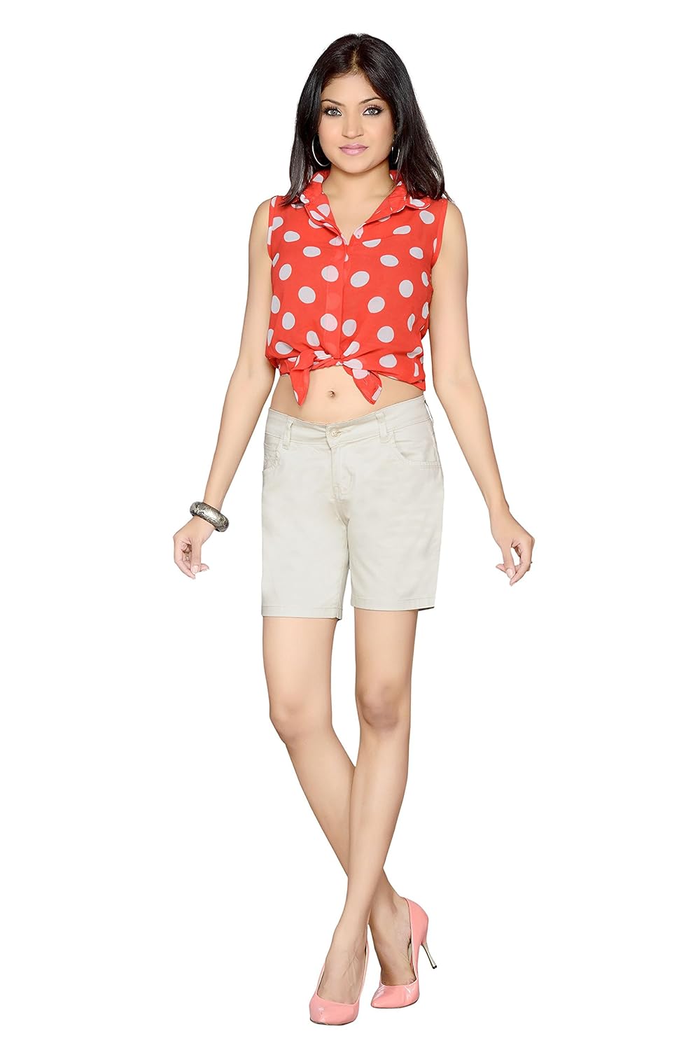 dragaon women's cotton stretchable shorts-cream