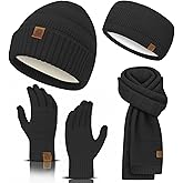 Winter Beanie Hat Scarf Gloves Headband Set – Knit Beanie, Warm Scarf, Touchscreen Gloves & Ear Warmer, Gift for Women & Men