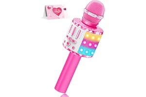 MICQUTR Karaoke Microphone Toys for Kids, Wireless Bluetooth Mic with Lights & Speaker, Portable Home KTV Player System, Perfect Birthday Party for 3-12 Year Old Boys & Girls