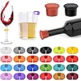 26Pcs Wine Glass Charms Tags with Bottle Stopper, Silicone Wine Glass Drink Markers for Bar Party Martinis Cocktail Champagne