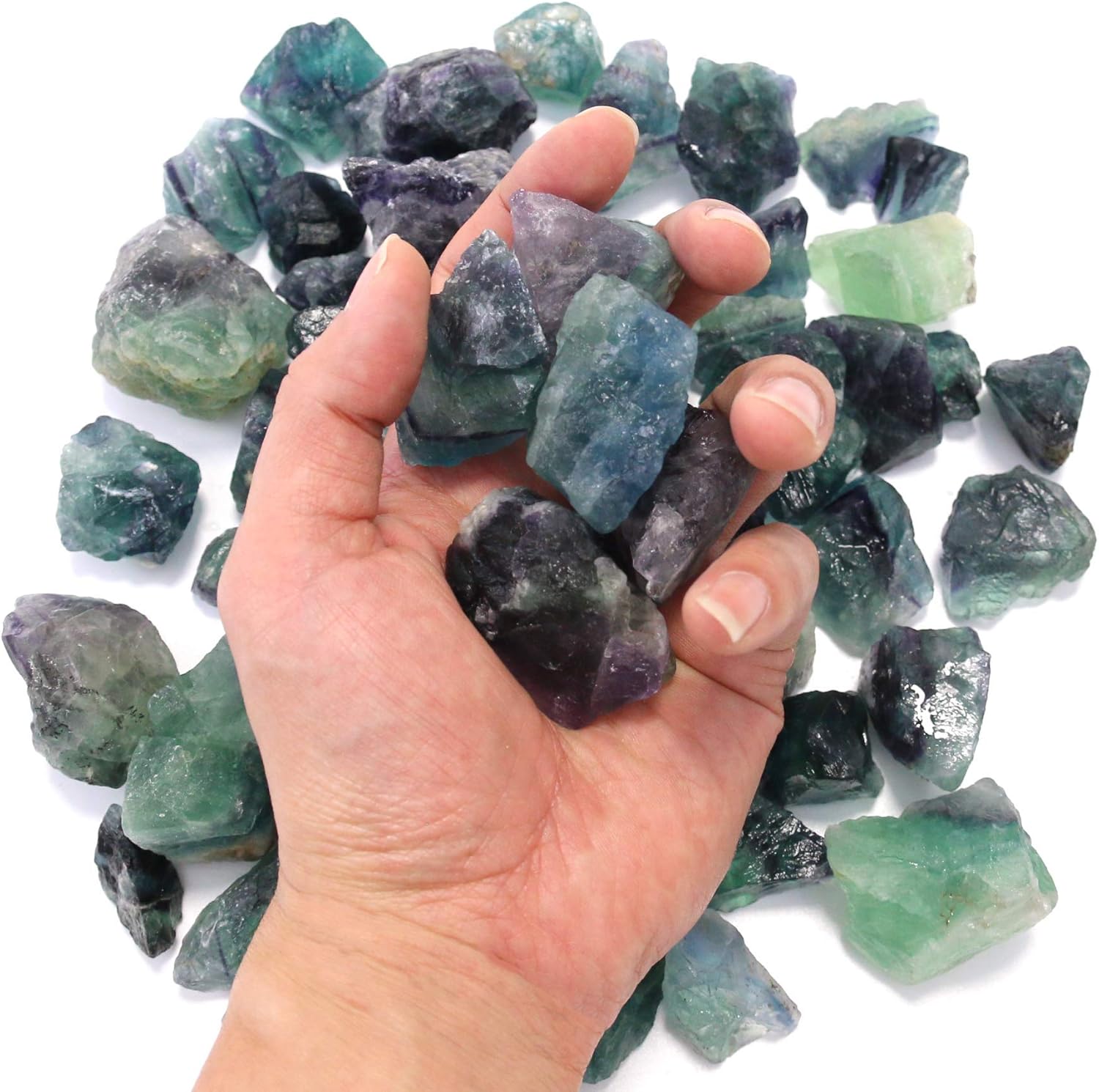 Nvzi Rainbow Fluorite Crystals, Chrysocolla Crystal, Tumbling Rough Rocks, Calcite Crystal, Raw Crystals and Healing Stones, Indoor Fountain Stones & Sea Glass, Reiki Crytsal Healing: Furniture & Decor