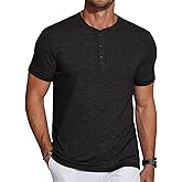 COOFANDY Men's Soft Henley Short Sleeve T Shirts Casual Basic Shirt with Pocket 3 Button Tees Summer Tops