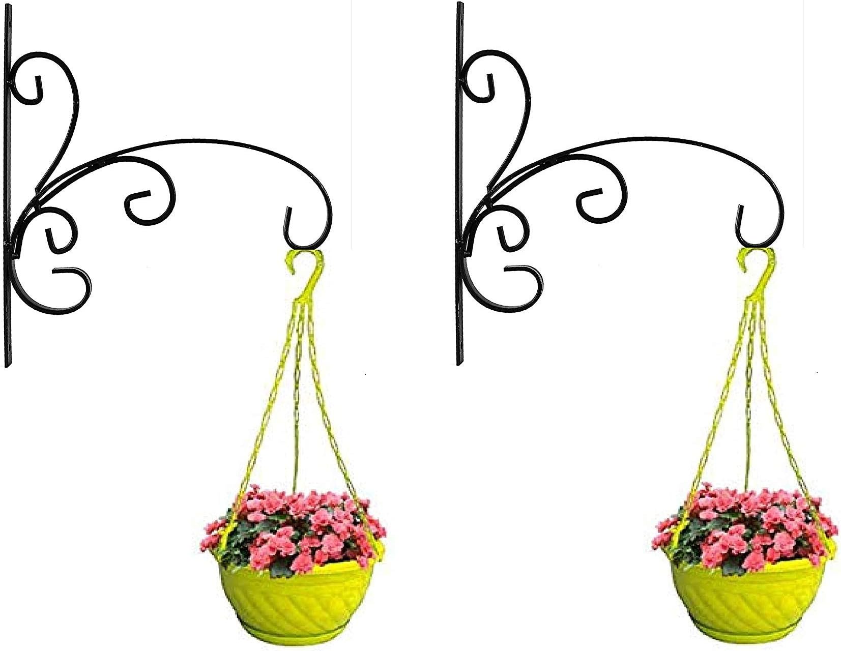 Nutech Impex Wall L Shape Bracket Hanger for Garden Pots, Hanging Flower Pots, (Set of 2) Black