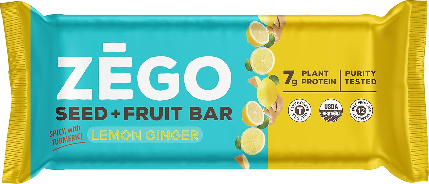 ZEGO Seed + Fruit Bars, Spicy Lemon Ginger with Turmeric(Non GMO, Organic, Vegan, Gluten Free) [Pack of 9]