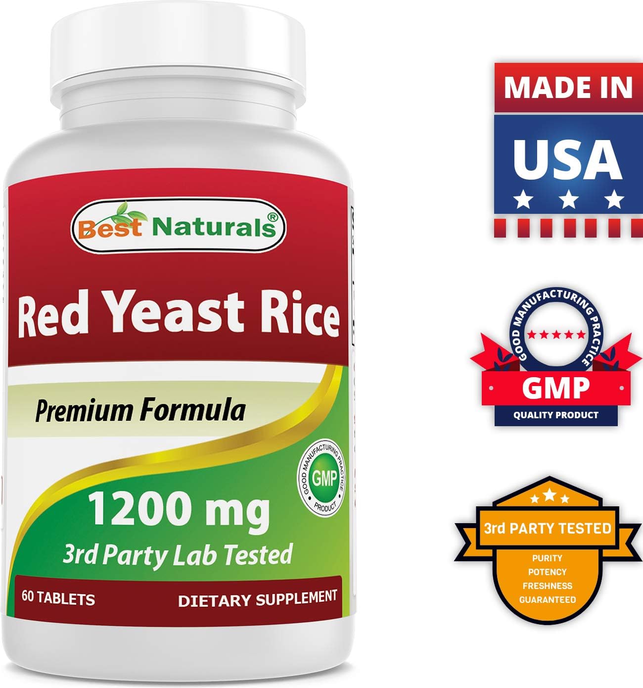 Best Naturals Red Yeast Rice 1200 Mg Tablet for Healthy Cholesterol Level, 60 Count (817716015859): Health & Personal Care