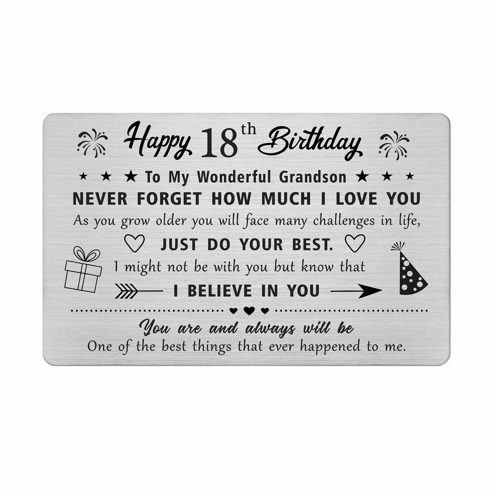 FALOGI Grandson 18th Birthday Card - Happy 18 Year Old Birthday Card for Grandson - Birthday Gifts for 18 Year Old Grandson, Metal Engraved Wallet Card