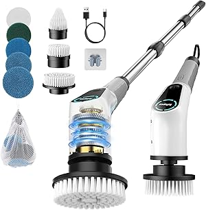 Elektrische Reinigungsbürste, 8 in 1 Electric Cleaning Brush mit austauschbaren Bohrbürstenköpfen, Wanne mopSet, Elektrische Putzbürste mit Verstellbarem Griff für Bad Küche Auto Fußboden